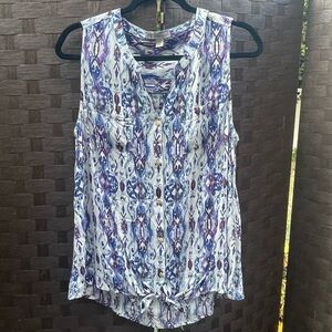 Established 1962 Sleeveless Button-Down Tie Front Blue & purple Blouse - sz  M